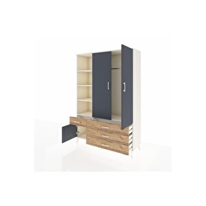 Hyperion Dolap 5 Raflı 4 Çekmeceli Tek Askılı 132x44x195 Aytaşı-antrasit/çam