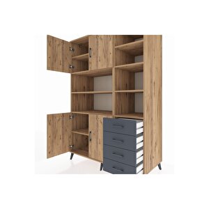 Kronos Dolap 9 Raflı 4 Çekmeceli 4 Kapaklı 132x59x195 Çam-çam/antrasit