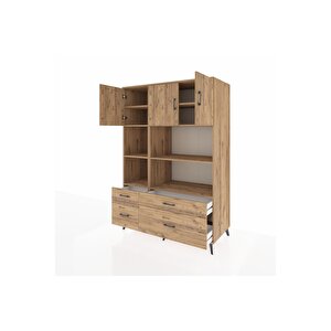 Kronos Dolap 8 Raflı 4 Çekmeceli 3 Kapaklı 132x59x195 Çam-çam/çam
