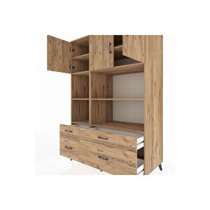 Kronos Dolap 8 Raflı 4 Çekmeceli 3 Kapaklı 132x59x195 Çam-çam/çam