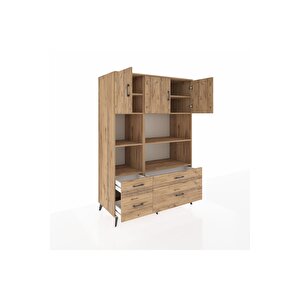 Kronos Dolap 8 Raflı 4 Çekmeceli 3 Kapaklı 132x59x195 Çam-çam/çam