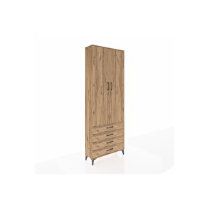 Arges Dolap 2 Raflı 4 Çekmeceli Tek Askılı 88x30x243 Çam-çam