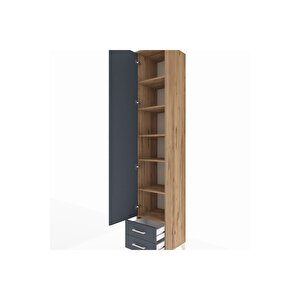Hyperion Dolap 6 Raflı 2 Çekmeceli Tek Kapaklı 44x44x243 Çam-antrasit