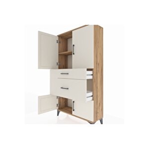 Arges Dolap 2 Raflı 2 Çekmeceli 4 Kapaklı 88x30x163 Çam-aytaşı
