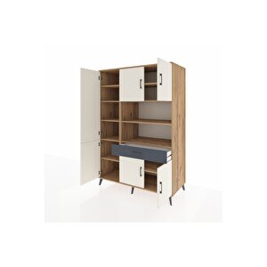 Kronos Dolap 10 Raflı Tek Çekmeceli 6 Kapaklı 132x59x195 Çam-aytaşı/antrasit