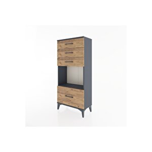 Hyperion Dolap Tek Raflı 4 Çekmeceli 60x44x134 Antrasit-çam