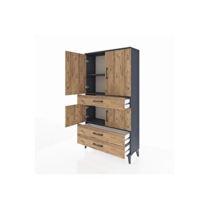 Arges Dolap 3 Raflı 3 Çekmeceli 4 Kapaklı 88x30x163 Antrasit-çam