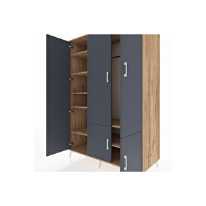 Kronos Dolap 7 Raflı 5 Kapaklı Tek Askılı 132x59x195 Çam-antrasit/çam