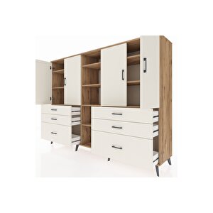 Hyperion Dolap 10 Raflı 6 Çekmeceli 4 Kapaklı 220x44x163 Çam-aytaşı