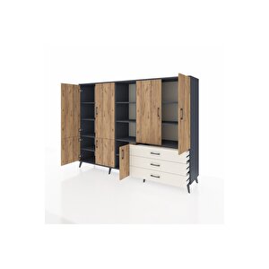 Hyperion Dolap 11 Raflı 3 Çekmeceli 7 Kapaklı 220x44x163 Antrasit-çam/aytaşı