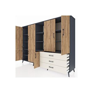 Hyperion Dolap 11 Raflı 3 Çekmeceli 7 Kapaklı 220x44x163 Antrasit-çam/aytaşı