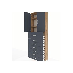Arges Dolap 3 Raflı 7 Çekmeceli 2 Kapaklı 88x30x243 Çam-antrasit