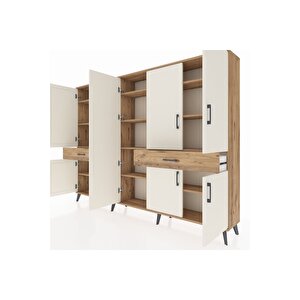 Arges Dolap 12 Raflı 2 Çekmeceli 8 Kapaklı 220x30x163 Çam-aytaşı/çam