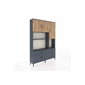 Arges Dolap 8 Raflı 5 Çekmeceli 3 Kapaklı 132x30x195 Antrasit-çam/antrasit