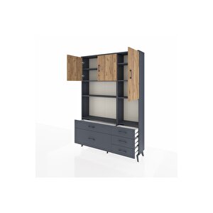 Arges Dolap 8 Raflı 5 Çekmeceli 3 Kapaklı 132x30x195 Antrasit-çam/antrasit