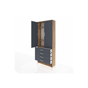 Arges Dolap 3 Raflı 4 Çekmeceli 2 Kapaklı 88x30x221 Çam-antrasit