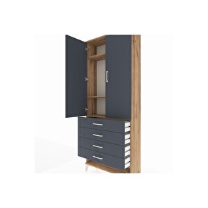 Arges Dolap 3 Raflı 4 Çekmeceli 2 Kapaklı 88x30x221 Çam-antrasit