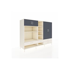 Kronos Dolap 12 Raflı 4 Çekmeceli 4 Kapaklı 220x59x163 Aytaşı-antrasit/aytaşı