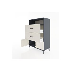 Hyperion Dolap Tek Raflı 2 Çekmeceli 2 Kapaklı 88x44x134 Antrasit-aytaşı