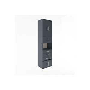 Hyperion Dolap 3 Raflı 4 Çekmeceli 4 Kapaklı 60x44x243 Antrasit-antrasit