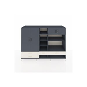 Kronos Dolap 12 Raflı 4 Çekmeceli 4 Kapaklı 220x59x163 Antrasit-antrasit/aytaşı