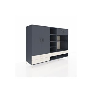 Kronos Dolap 12 Raflı 4 Çekmeceli 4 Kapaklı 220x59x163 Antrasit-antrasit/aytaşı