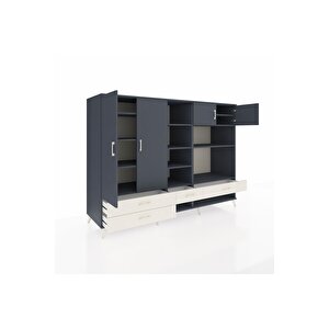 Kronos Dolap 12 Raflı 4 Çekmeceli 4 Kapaklı 220x59x163 Antrasit-antrasit/aytaşı