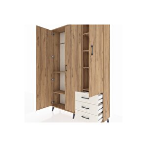 Arges Dolap 6 Raflı 3 Çekmeceli Tek Askılı 132x30x195 Çam-çam/aytaşı