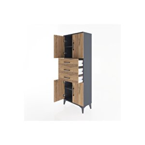 Arges Dolap 3 Raflı 3 Çekmeceli 4 Kapaklı 60x30x163 Antrasit-çam