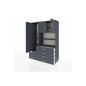Hyperion Gardrop 8 Raflı 6 Çekmeceli 3 Kapaklı 132x44x195 Antrasit-antrasit