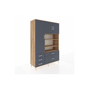 Hyperion Gardrop 9 Raflı 5 Çekmeceli 3 Kapaklı 132x44x195 Çam-antrasit