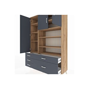 Hyperion Gardrop 9 Raflı 5 Çekmeceli 3 Kapaklı 132x44x195 Çam-antrasit