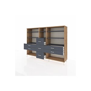 Hyperion Dolap 8 Raflı 7 Çekmeceli  220x44x163 Çam-antrasit