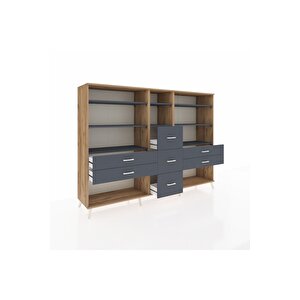 Hyperion Dolap 8 Raflı 7 Çekmeceli  220x44x163 Çam-antrasit