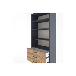 Hyperion Dolap 4 Raflı 3 Çekmeceli 88x44x195 Antrasit-çam