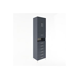 Hyperion Dolap 2 Raflı 7 Çekmeceli 2 Kapaklı 60x44x243 Antrasit-antrasit