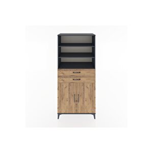Hyperion Dolap 4 Raflı 2 Çekmeceli 2 Kapaklı 88x44x195 Antrasit-çam