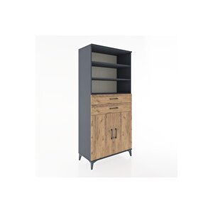 Hyperion Dolap 4 Raflı 2 Çekmeceli 2 Kapaklı 88x44x195 Antrasit-çam