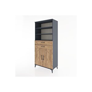 Hyperion Dolap 4 Raflı 2 Çekmeceli 2 Kapaklı 88x44x195 Antrasit-çam