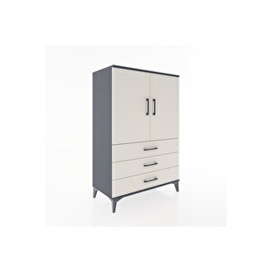 Hyperion Dolap 2 Raflı 3 Çekmeceli 2 Kapaklı 88x44x134 Antrasit-aytaşı