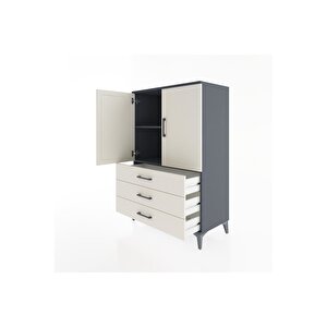 Hyperion Dolap 2 Raflı 3 Çekmeceli 2 Kapaklı 88x44x134 Antrasit-aytaşı