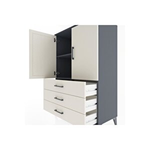 Hyperion Dolap 2 Raflı 3 Çekmeceli 2 Kapaklı 88x44x134 Antrasit-aytaşı