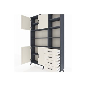 Arges Gardrop 9 Raflı 4 Çekmeceli 4 Kapaklı 132x30x195 Antrasit-aytaşı