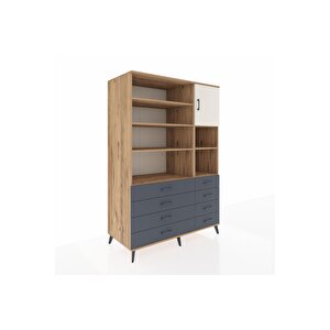 Kronos Dolap 8 Raflı 8 Çekmeceli Tek Kapaklı  132x59x195 Çam-aytaşı/antrasit