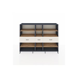 Hyperion Dolap 9 Raflı 3 Çekmeceli  220x44x163 Antrasit-çam/aytaşı