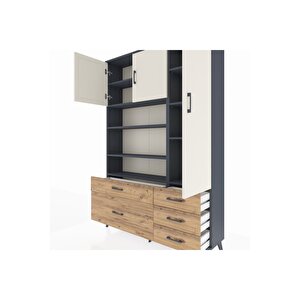 Arges Dolap 9 Raflı 5 Çekmeceli 3 Kapaklı 132x30x195 Antrasit-aytaşı/çam