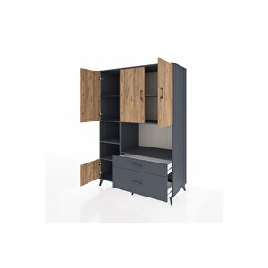 Kronos Dolap 7 Raflı 2 Çekmeceli 5 Kapaklı 132x59x195 Antrasit-çam/antrasit