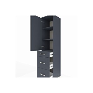 Hyperion Dolap 3 Raflı 3 Çekmeceli Tek Kapaklı 44x44x195 Antrasit-antrasit