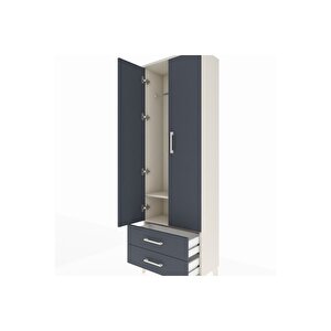 Arges Dolap 2 Raflı 2 Çekmeceli Tek Askılı 60x30x182 Aytaşı-antrasit