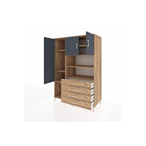 Kronos Dolap 7 Raflı 4 Çekmeceli 3 Kapaklı 132x59x195 Çam-antrasit/çam
